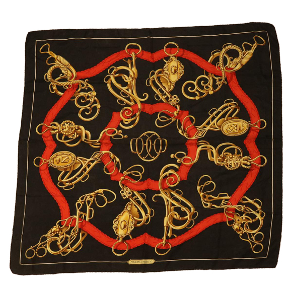 HERMES Accessories - HERMES Carre 90 Scarf Silk Black Auth ar9939
